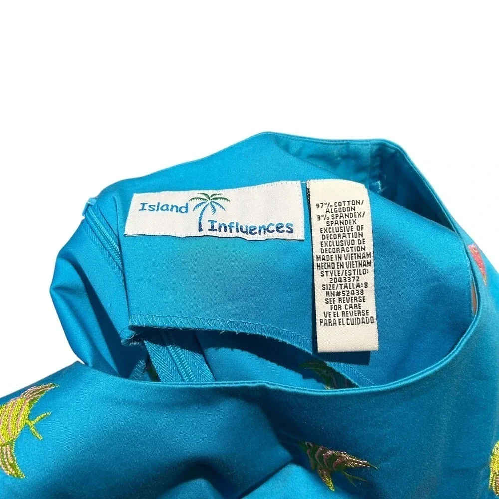 Vintage Tropical Dress Cardigan‎ Set Women 8 Embroidered Fish Cruise Resort Wear